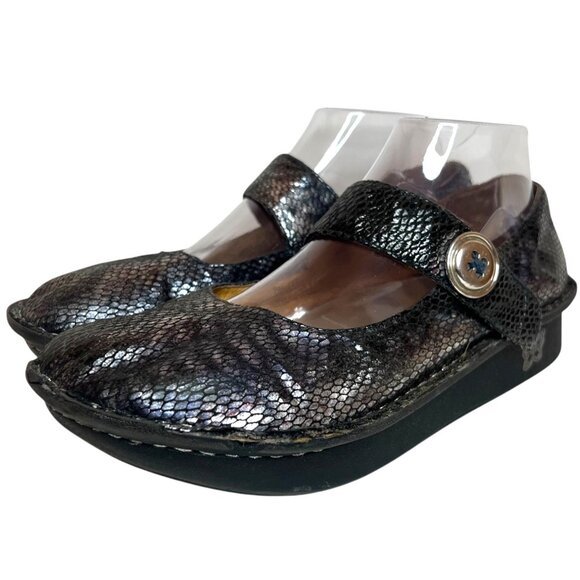 ALEGRIA Paloma Pewter Charmer Mary Jane 39 8.5 9 Iridescent Snakeskin Clogs Nurs - Picture 4 of 9